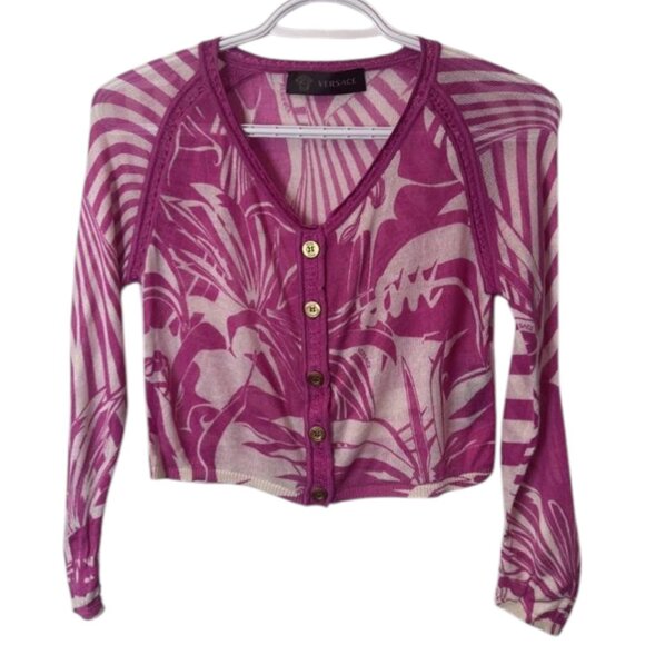 Versace pink and cream tropical button down cardigan sweater size 40 - Picture 1 of 16